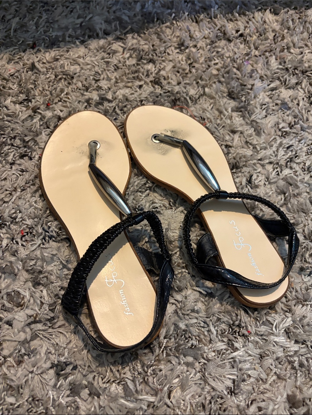 Black Women's Braided T-Strap Sandals